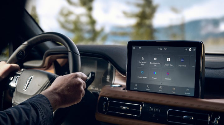 The center touchscreen of a Lincoln Aviator® SUV is shown | Lexington Park Ford Lincoln in California MD