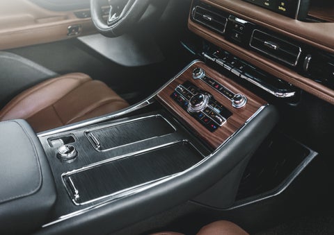 The front center console of a 2024 Lincoln Aviator® SUV is shown | Lexington Park Ford Lincoln in California MD