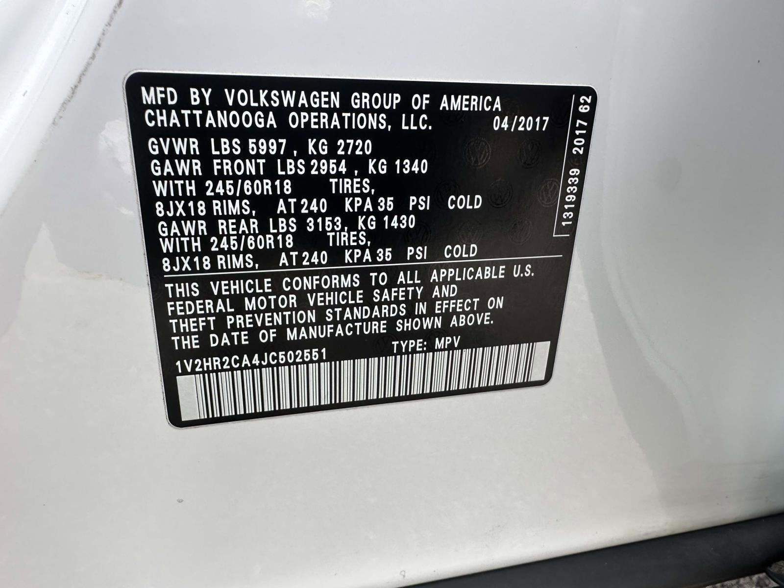 2018 Volkswagen Atlas 3.6L V6 Launch Edition