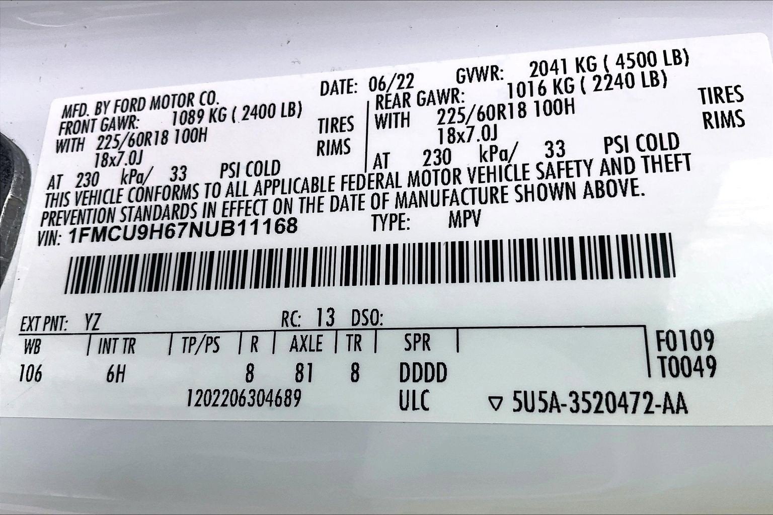 2022 Ford Escape SEL PANO ROOF