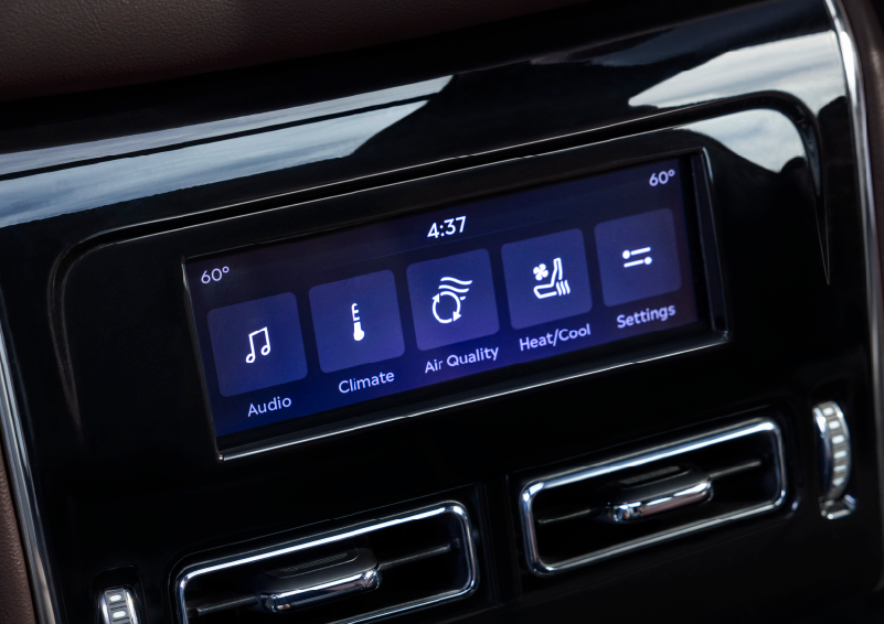 Driver controls like music, temperature, air quality, settings, and heat/cool seats are shown. | Lexington Park Ford Lincoln in California MD