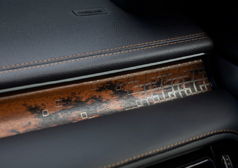 A close-up shot of the 2026 Lincoln Aviator® dashboard with unique black and brown accents and brown stitching. | Lexington Park Ford Lincoln in California MD